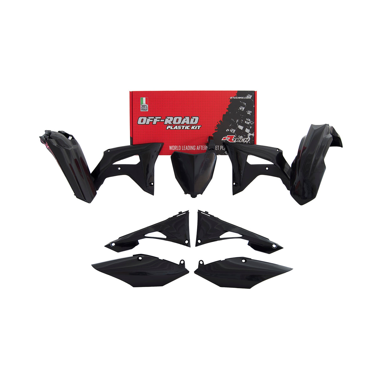 Rtech Plastic Kit (6pc) With Air Box Cover (Black) Honda CRF450 19-20 CRF250 19-21