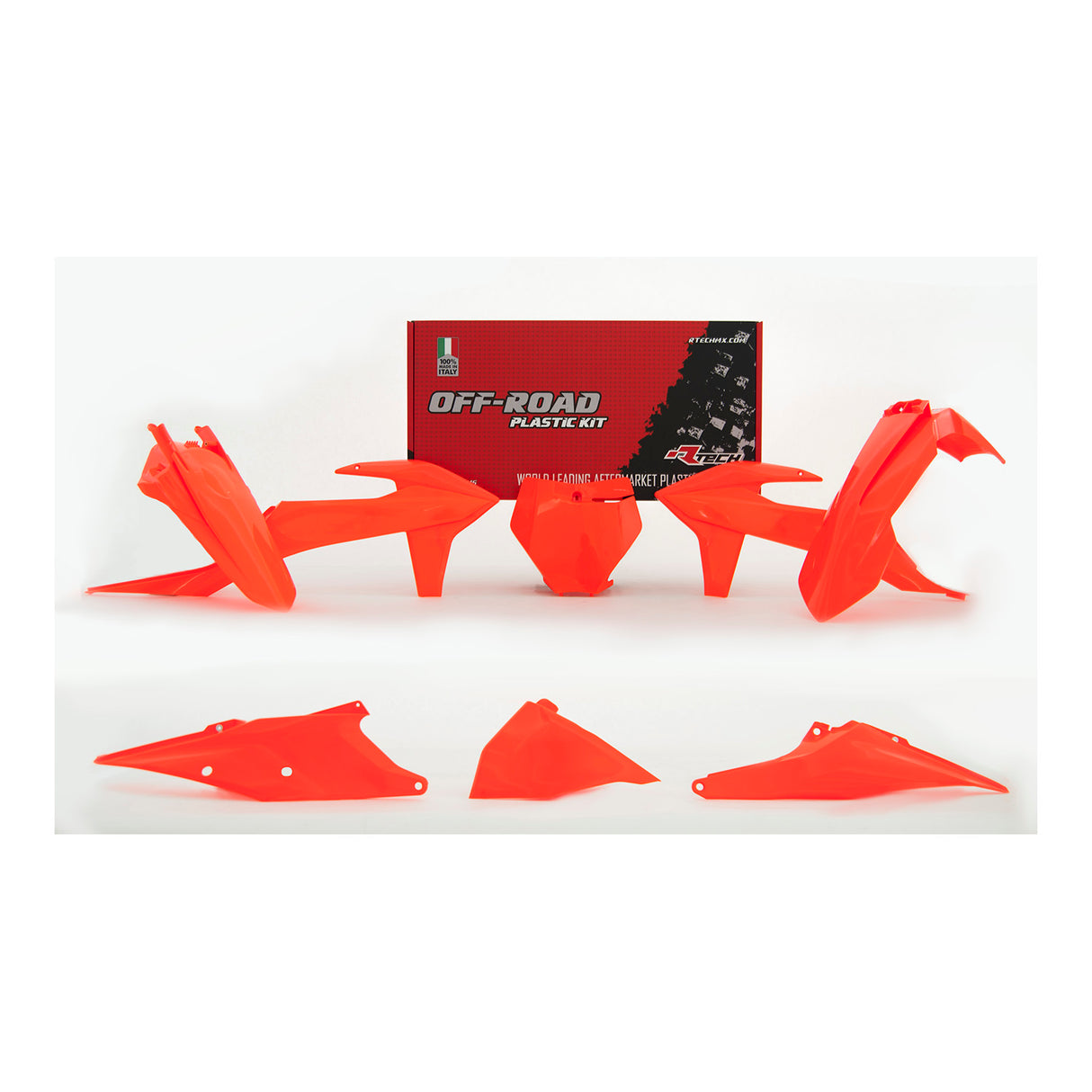 Rtech Plastic Kit (6pc) With Left Air Box Cover (Neon Orange) KTM SX125-150-250 19-21 SXF250-450 19-22