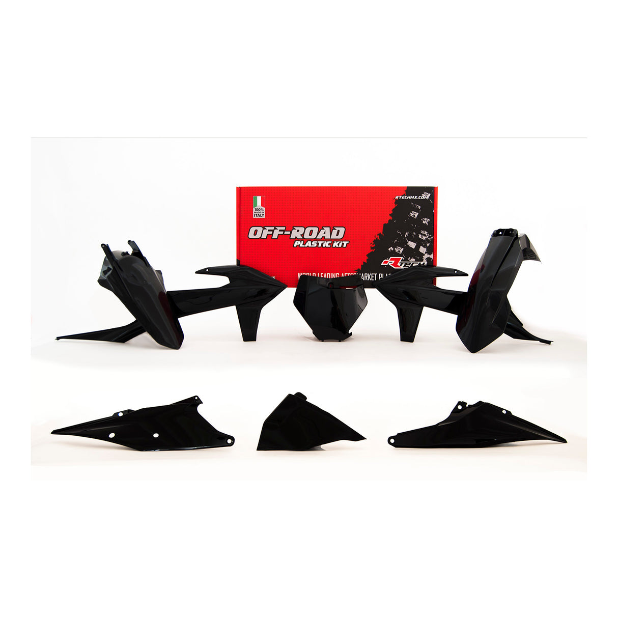 Rtech Plastic Kit (6pc) With Left Air Box Cover (Black) KTM SX125-150-250 19-21 SXF250-450 19-21