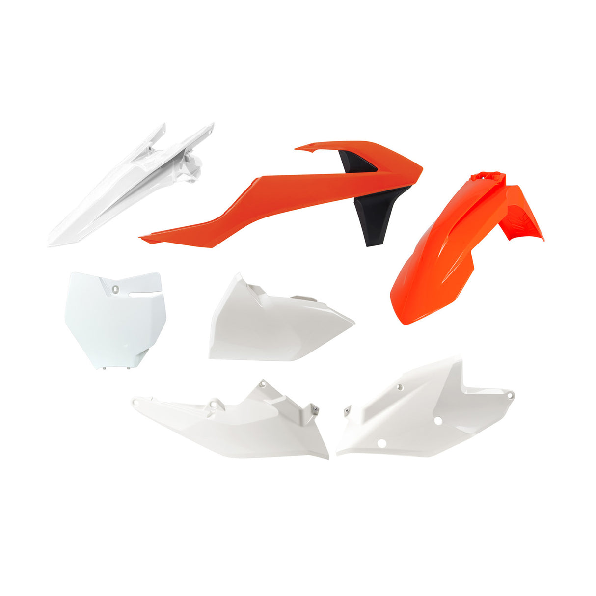 Rtech Plastic Kit (6pc) With Left Air Box Cover (Orange-White) KTM SX125-150 16-18 SXF250-450 16-18 SX250 17-18