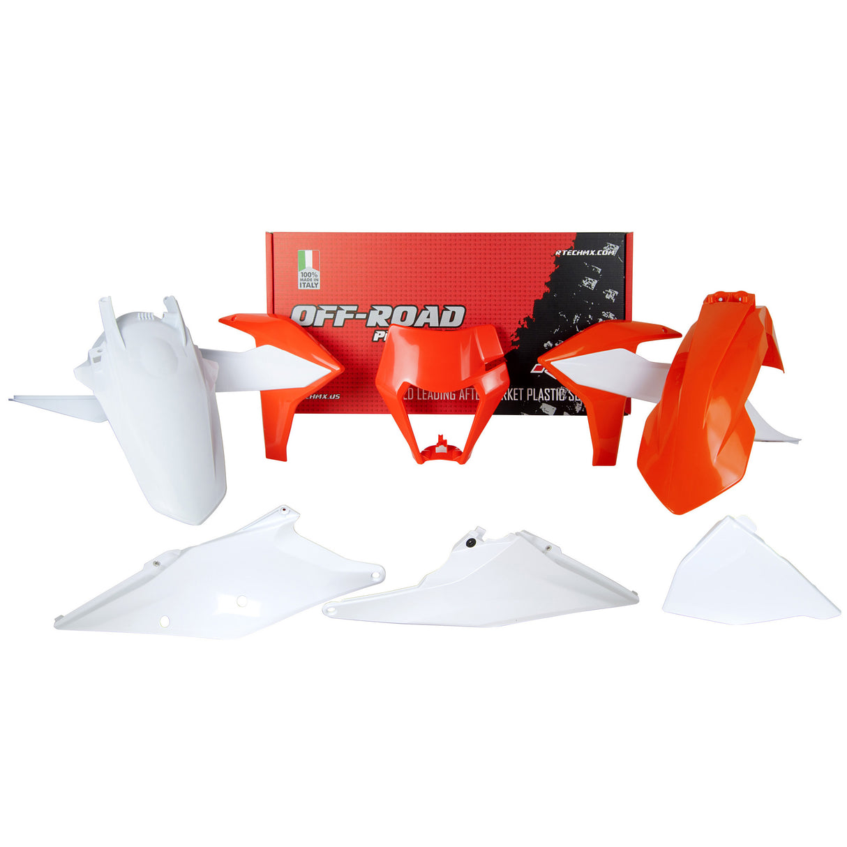 Rtech Plastic Kit (6pc) With Left Air Box Cover and Orange HL (K Orange-White Erzberg) KTM EXC/EXCF/XC-W125-500 20-22