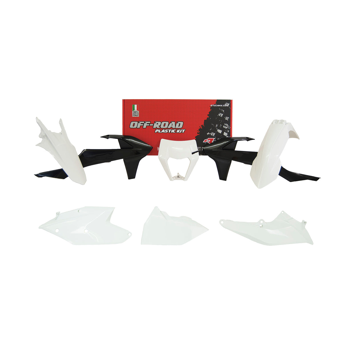 Rtech Plastic Kit (6pc) With Left Air Box Cover and White HL (White-Black / SD19) KTM EXC/EXCF/XC-W125-500 17-19